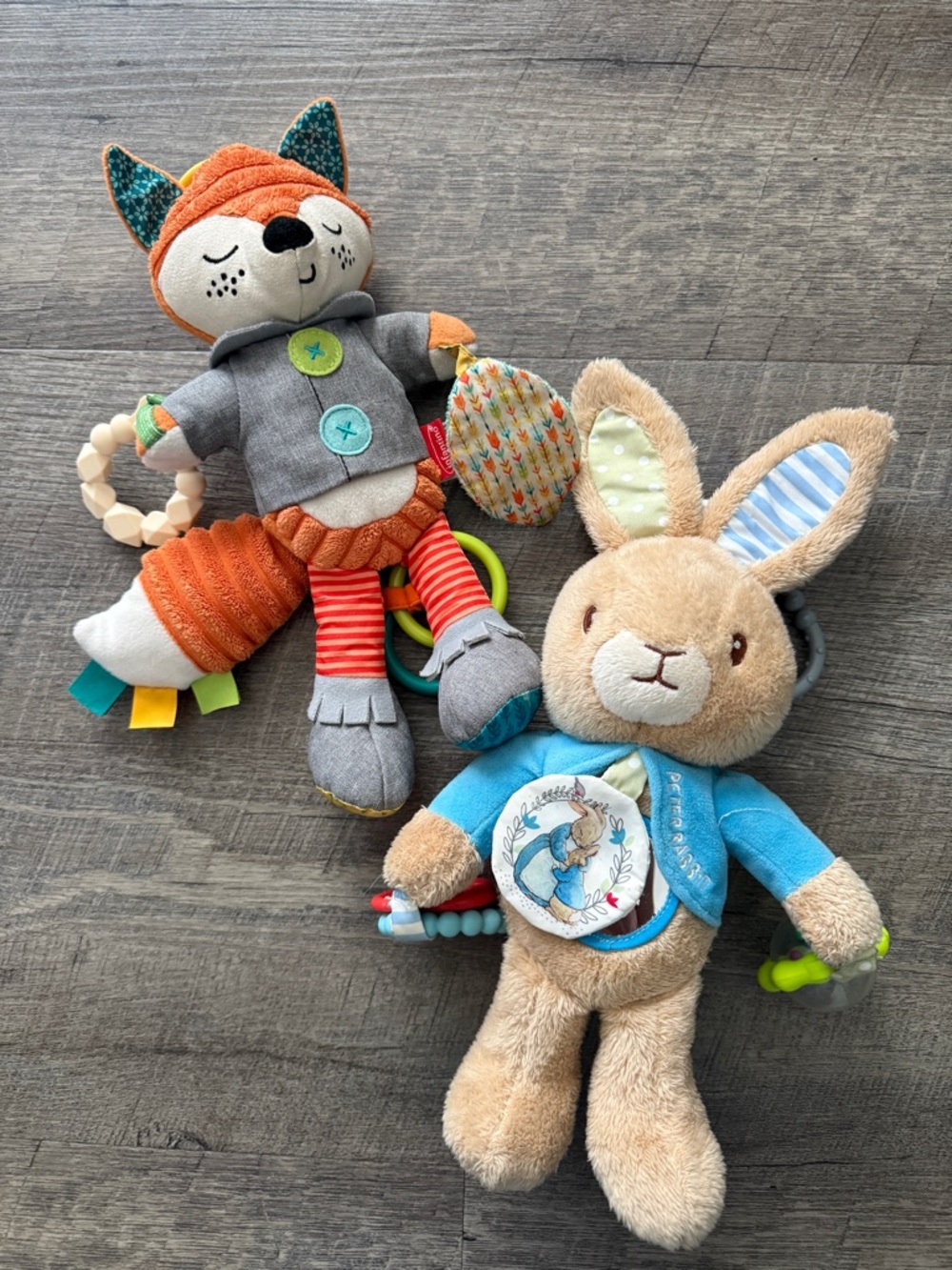 Plush Bunny Rattle Toy - Blue & Tan Comforter